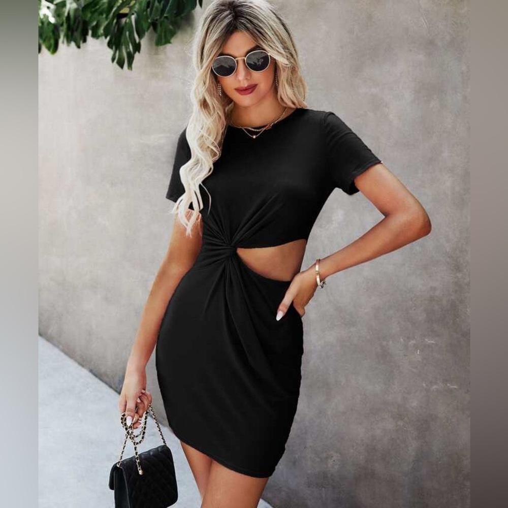 NWOT SHEIN Black Waist Cutout Short Sleeve T-shirt Dress